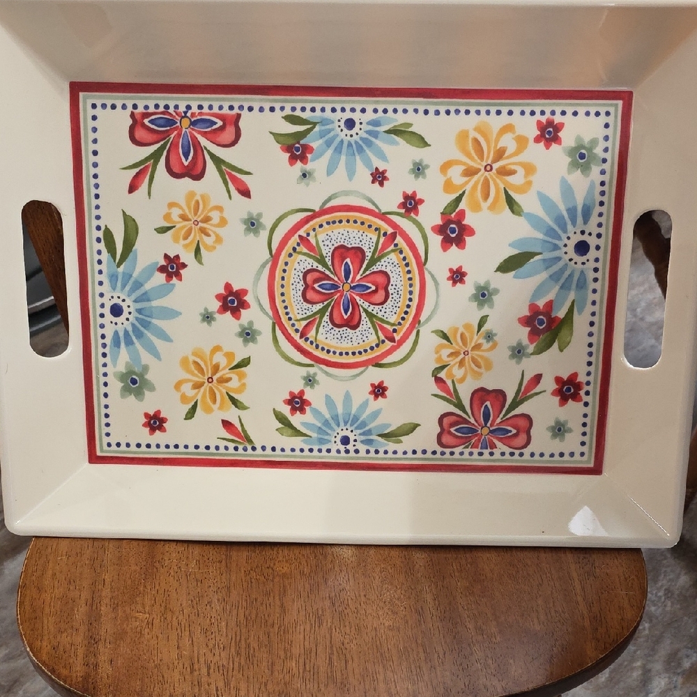 Better Homes And Gardens Red Floral Plastic Serve Tray